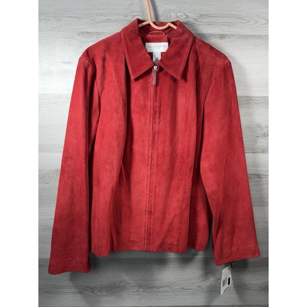 Liz Claiborne LizSport 100% Suede Jacket Size XL Red Zip Up New W/tags Women's